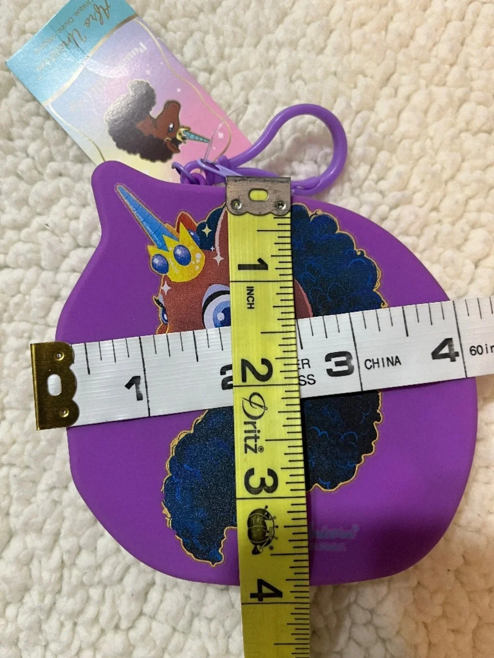 Afro Unicorn™ PURPLE Zip Coin Pouch w/ Clip NEW- dark skin tone